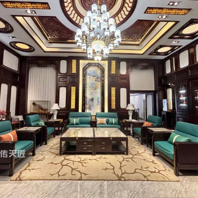 Living Room Solid Wood Sofa New Chinese Style Set